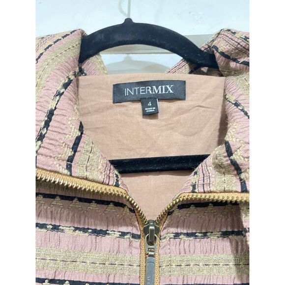 Intermix Top Silk Womens Sz 4 Long Sleeves Crop 1/2 Zip Pink Brown Geometric - Picture 5 of 16